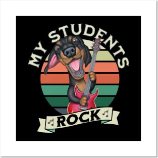 Fun Dachshund with guitar playing my students rock! Posters and Art